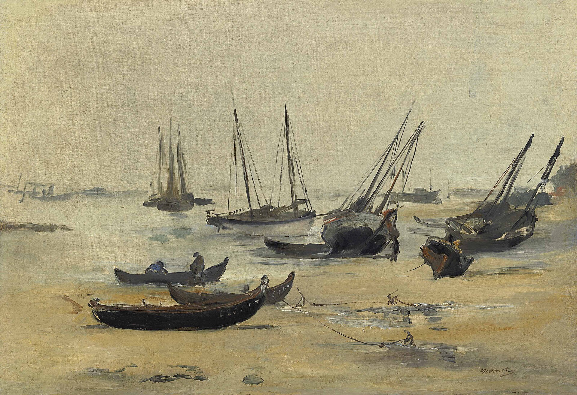 Imagem de referência de Praia na maré baixa, descrito nos dados abertos como pintura de Édouard Manet