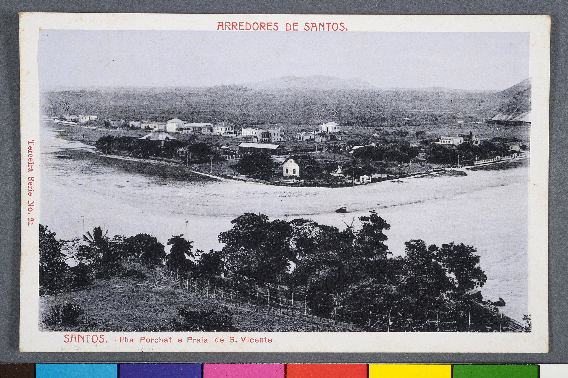 Imagem de referência de Arredores de Santos. Santos. Ilha Porchat e Praia de S. Vicente, descrito nos dados abertos como item da Coleção Cartões Postais, no Museu Paulista