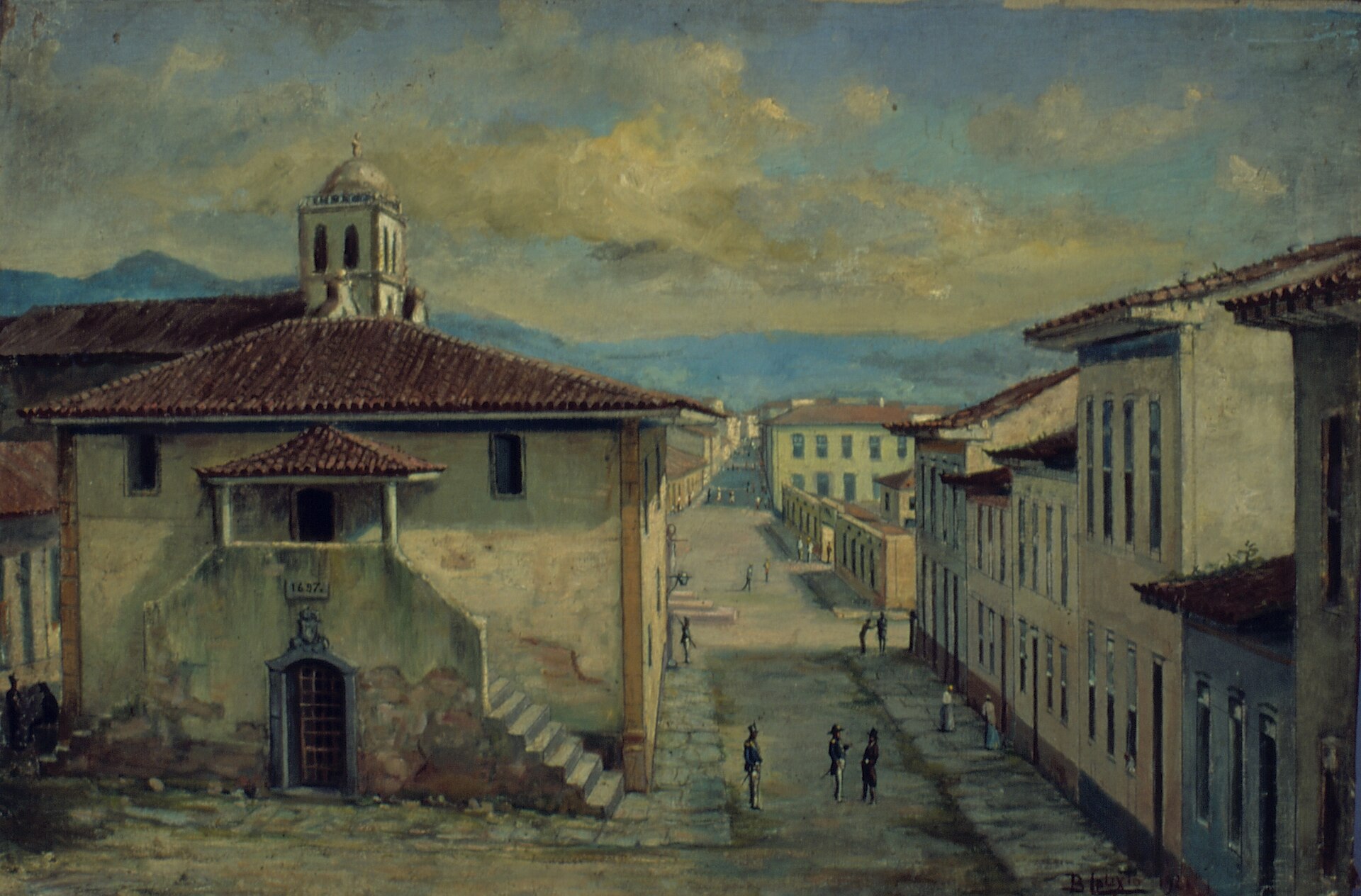 Imagem de referência de Antigo Páteo da Cadeia de Santos, 1875, descrito nos dados abertos como pintura de Benedito Calixto