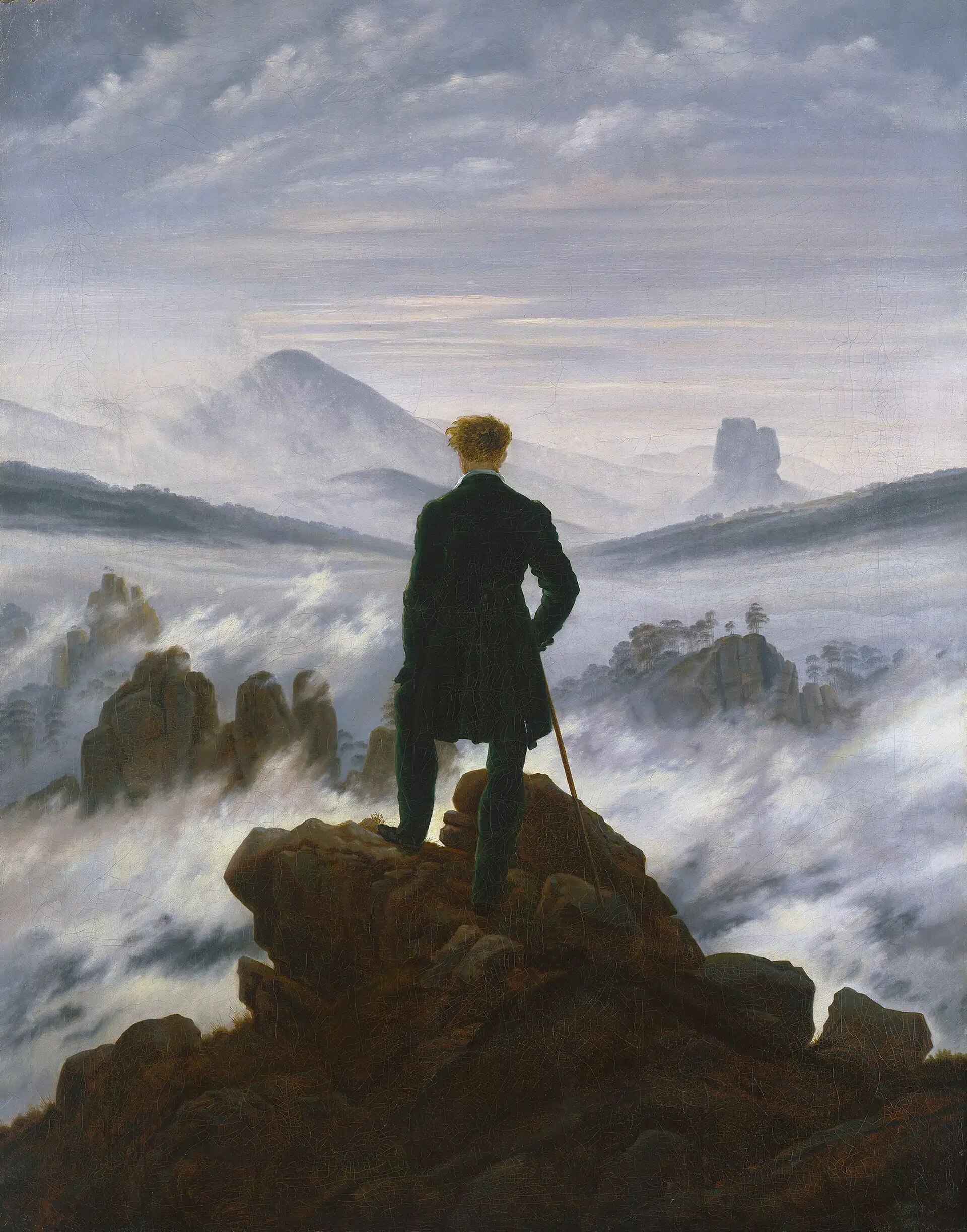 Imagem de referência de Caminhante Sobre o Mar de Névoa, descrito nos dados abertos como pintura de Caspar David Friedrich