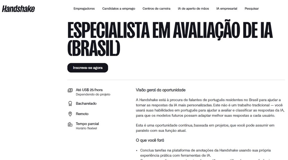 Handshake AI paga até US$ 25 por hora para treinar IA; saiba como funciona