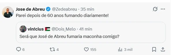 José de Abreu recusa convite para fumar maconha: “Parei” - destaque galeria