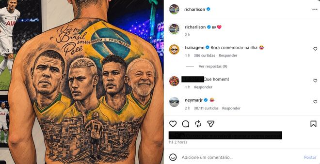 Richarlison comemora vitória de Lula, e Neymar ri após polêmica com Flávio por ilha de R$ 10 mi