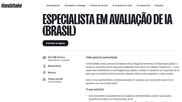 Handshake AI paga até US$ 25 por hora para treinar IA; saiba como funciona